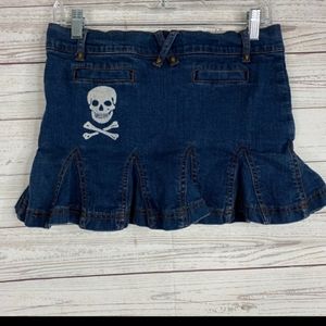 Betsey Johnson jean mini skirt with skull print